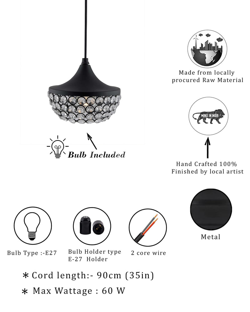 Homesake Matt Black Crystal Hanging Goblet Light, Ceiling Light, Nordic E27 Pendant