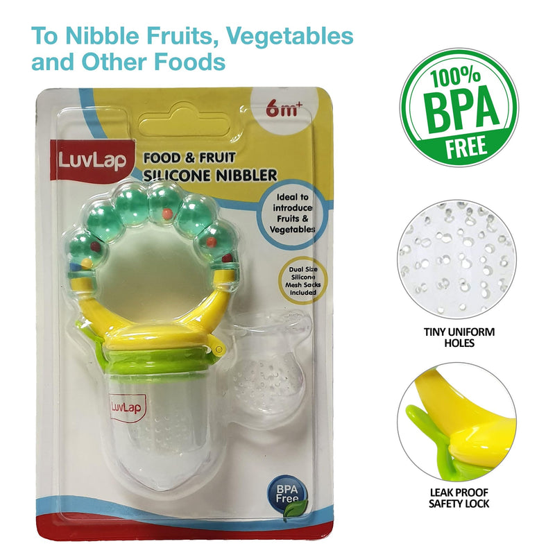 LuvLap Silicone Food/Fruit Nibbler with Extra Mesh, Soft Pacifier/Feeder, Teether for Infant Baby, Infant, Pearly Green, BPA Free