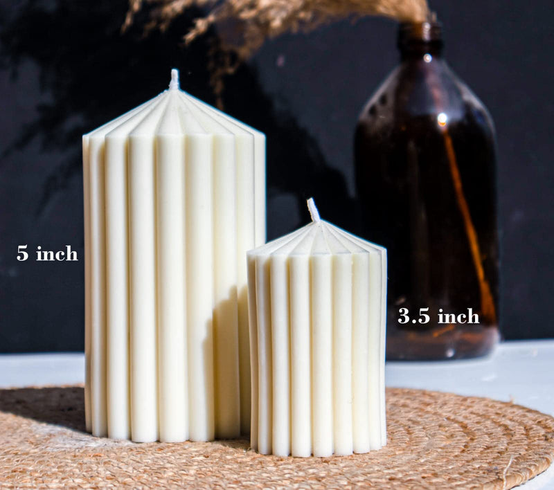 THE UMBRELLA STORE Ribbed Wax Pillar Candle Home Decor Smokeless | Unscented Candle for Gifting (Pack of 2,White)