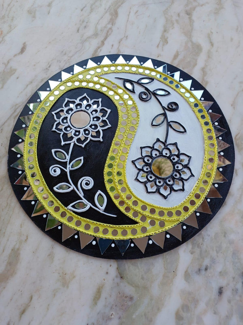 Decorative Item on MDF Board with Mouldit Clay, Acrylic Paint, Mirrors Wall Decor (Yin and Yang Symbol, 12 Inch)