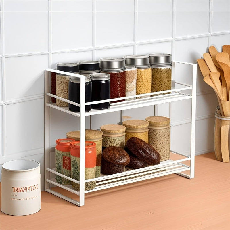 Dime Store Spice Rack Kitchen Rack for Kitchen Storage Accessories Kitchen Organizer (Straight, White) (Classic Style, White Elegant)