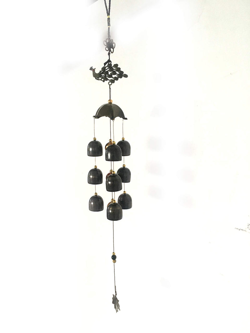 CrazyCrafts Metal Wind Chimes for Home Balcony Garden Positive Energy, Home Decor Hanging Long Brass Bells Gifts for Loved Ones 9 Bells Black Metal