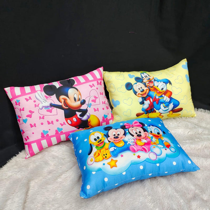 CROZYTONE Home Decor Cartoon Printed Toddler Kid's Silky Soft Microfiber Polyester Pillow Perfect for Travel (12"x18", Mickey Design)(PACK of 3) (PINK)