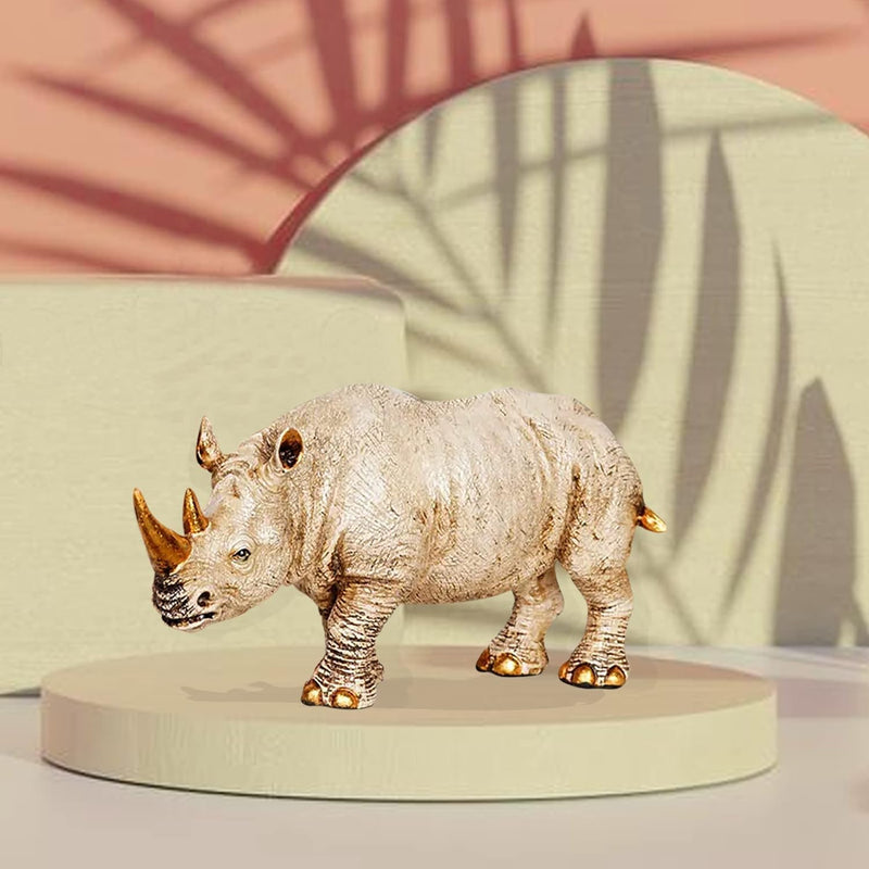 Xtore Home Decor Lucky Horned Rhino Statue Table Accent (Pack of 1, Off White)