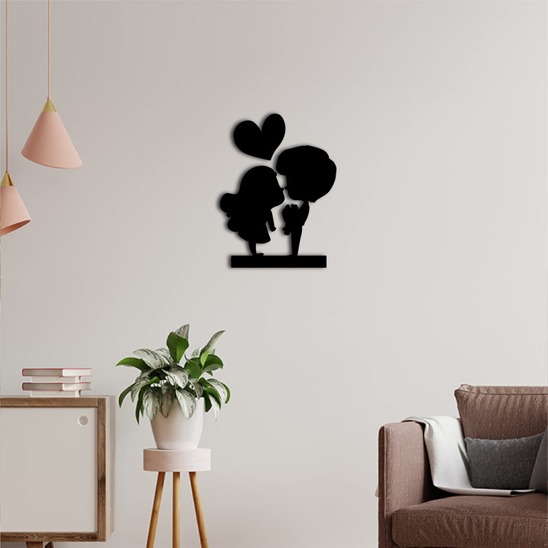 eCraftIndia Loving Couple Black Engineered Wood Wall Art Cutout, Ready to Hang Home Decor