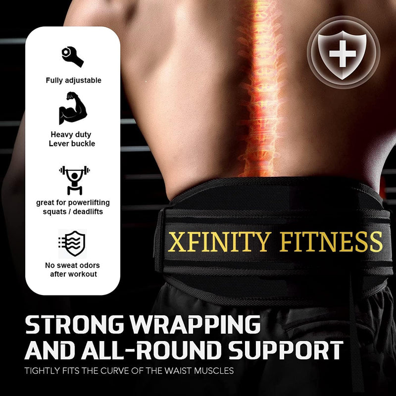 Xfinity Fitness 6 Inches Gym Belt with Adjustable Buckle Hook Loop (Large, Jet Black)