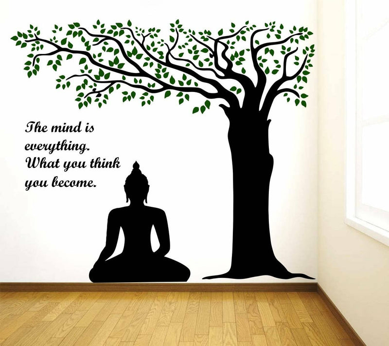 GADGETS WRAP Lord Buddha Under Tree and Quote on Mind ' Extra Large Size (Wall Coverage Area - Height 95 cms X Width 110 cms)(Pack of 1) Wall Sticker