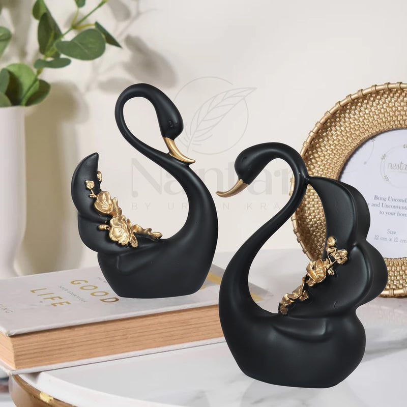 nantan Decorative Love Bird Showpiece Idol, Perfect for Home décor & Gift (Swan_Black)