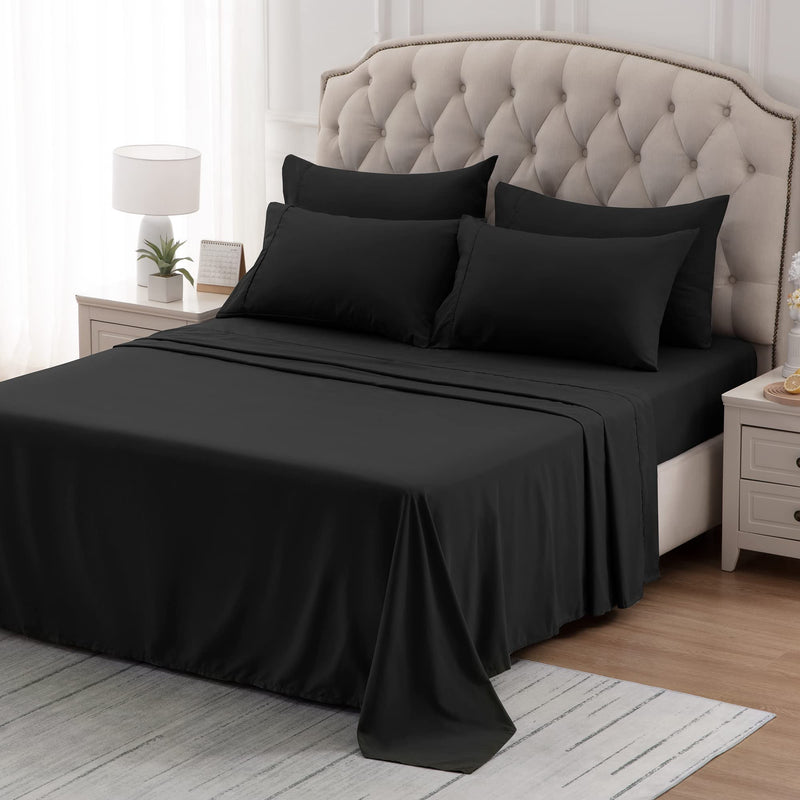 SLEEP ZONE Bed Sheet Sets Temperature Regulation Soft Wrinkle Free Fade Resistant Easy Sheets 4 PC, Black,Twin