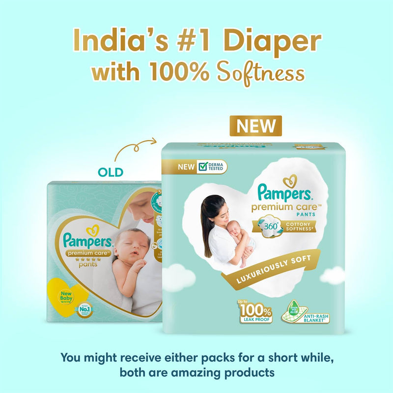 Pampers Premium Care Pants, New Born/Extra Small (NB/XS) Size, 70 Count, Pant Style Baby Diapers, All-in-1 Diapers with 360 Cottony Softness, Up to 5kg Diapers