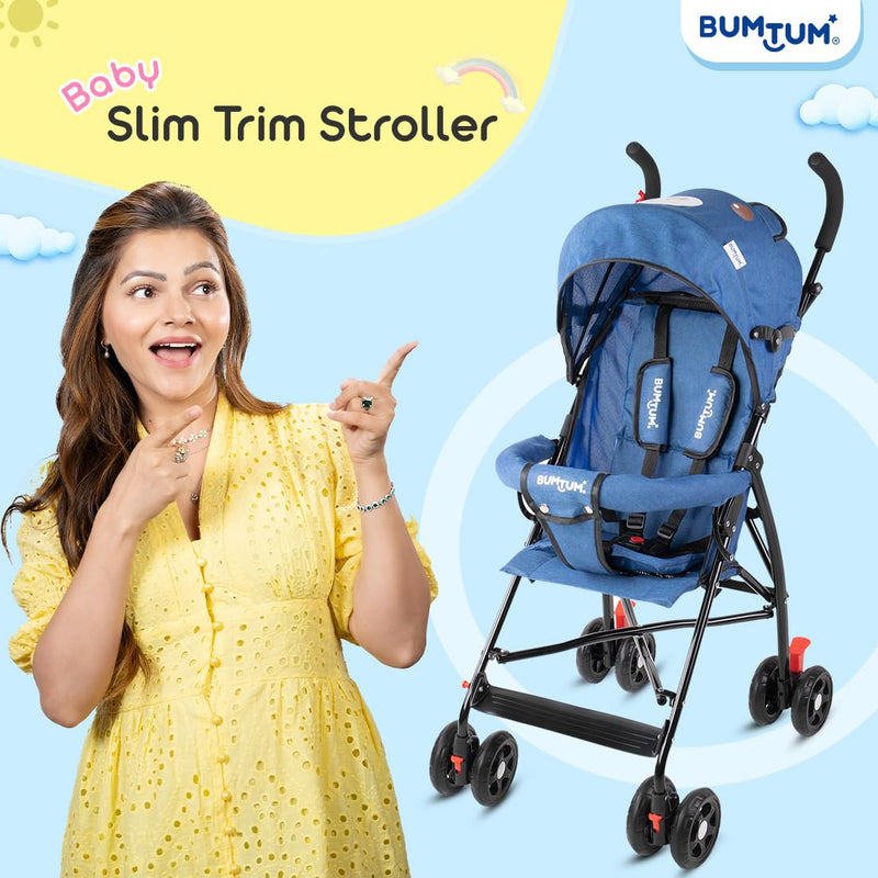 BUMTUM Baby Slim Trim Stroller/Pram for 6 to 36 Months, Reclining backrest, Reversible Handlebar for Babies, Toddler & Kids(Blue)