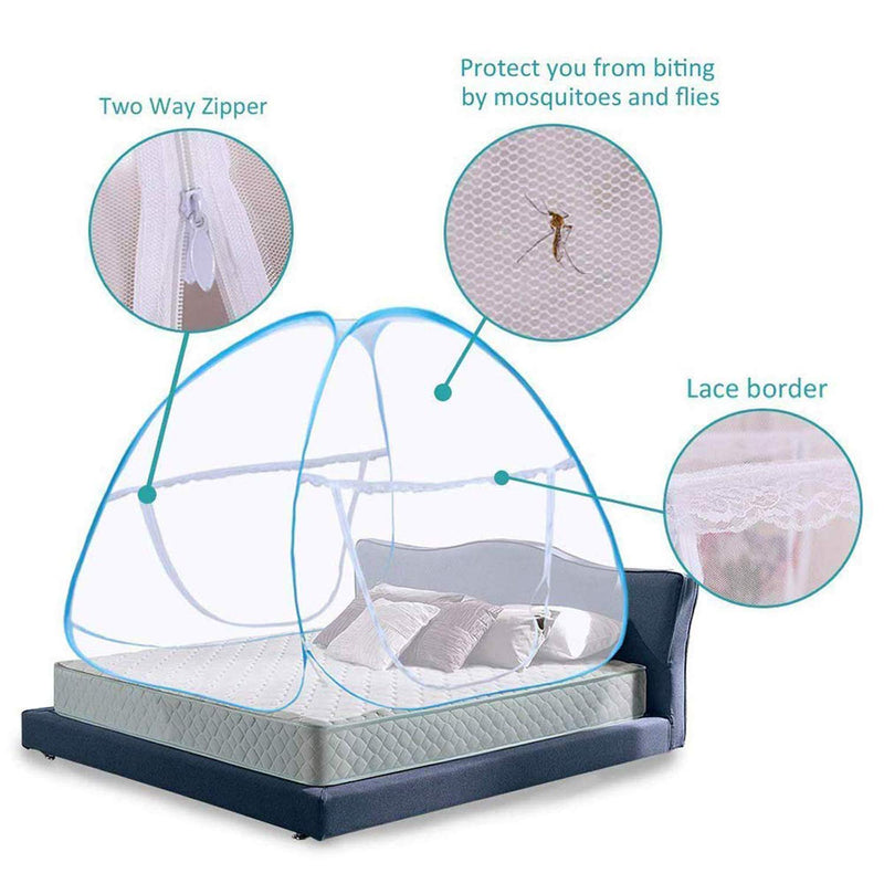 Kuber Industries Mosquito Net Foldable King Size (Double Bed) with Free Saviours 6.5 x 6.5 Feet (Blue)