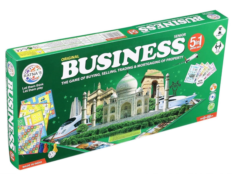 BKDT Marketing Business India Board Game 5 in 1 Board Game with Other Games Like Ludo, Snakes Ladder, Car Rally & Cricket (Senior Business with Notes)