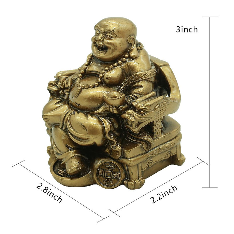 Chinese Handicrafts Resin Laughing Buddha Sitting on Dragon Chair Sculpture Wealth Lucky Statue Home Decoration Gift