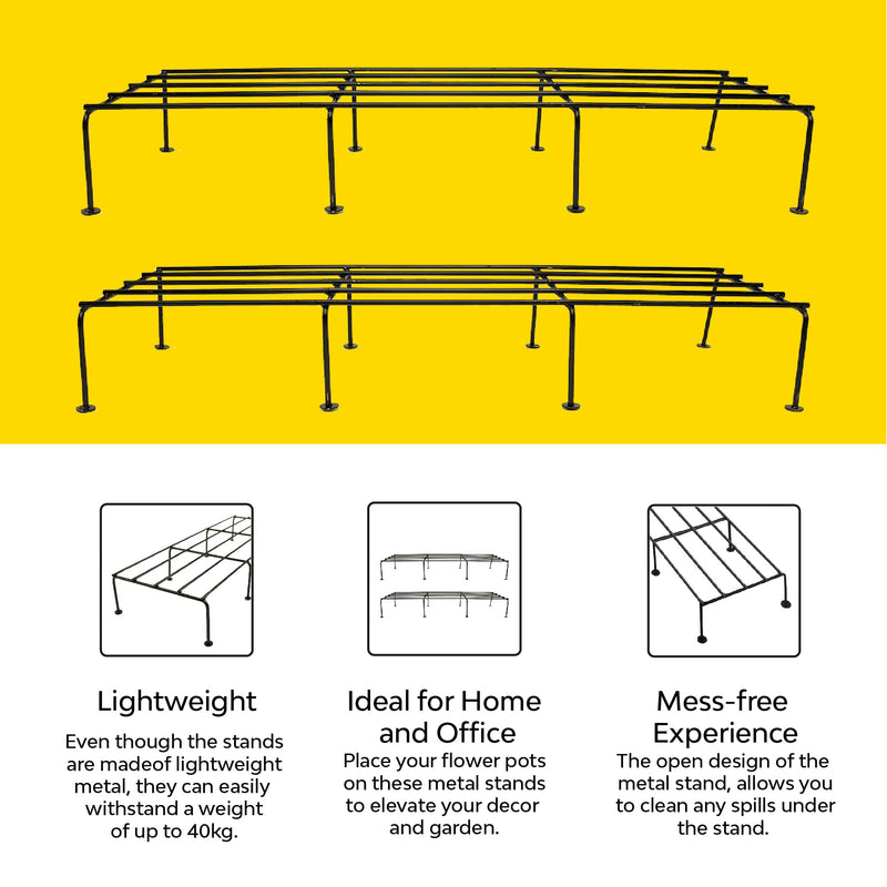 Kraft Seeds by 10CLUB Metal Planter Stands - 2 Rectangular 6 Round (Black) | Strong Pot Stands | Rust-free Metal