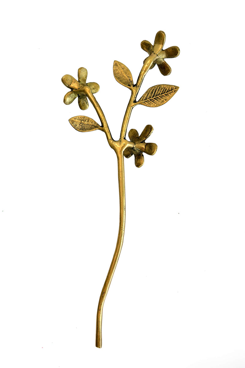 Brass Leafy with Flower for Home Decor Item Collectible Handicraft Art, Yellow, 4 x 0.8 x 11 Inch (L x W x H)