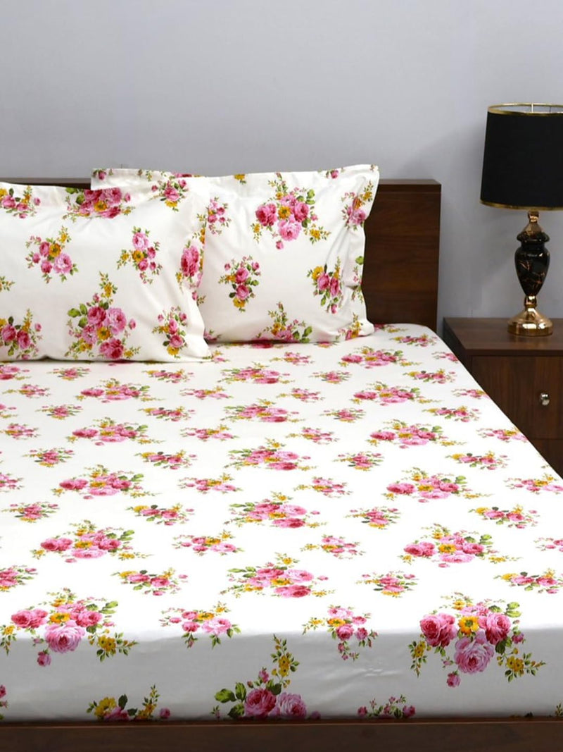 Bombay Dyeing Double Bedsheet Cotton - 180 Thread Count, Digital Print, Size: 229cmx274cm, Super Soft Bedding Set Bed Linen with 2 Pillow Covers - 7002 (Queen, Pink)