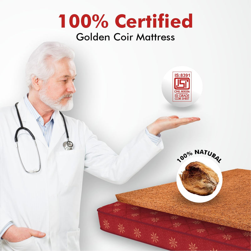 USHA SHRIRAM Resteria ISI Certified at Factory Rate 4-Inch Coir Queen Size Mattress | Natural Golden Fibre| Hypercool Ventillation| Firm Support| for Hot Sleepers|with 5 Year Warranty (L x W : 80X60)