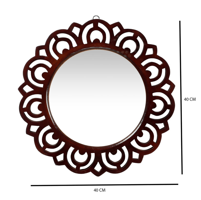 THE URBAN STORE Decorative & Hand Crafted Wooden Wall Mirror in Walnut Finish (40 x 40 cm)