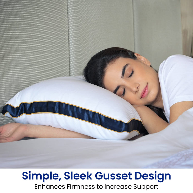 Sleepsia Microfiber Bed Pillow for Sleeping - Down Alternative Ultrasoft Cotton Washable Pillow with Satin Gusset,Soft Pillow with Blue Decorative Stripes - Queen (Pack of 1)