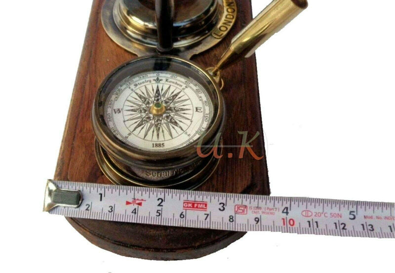 M.A & SONS Antique Brass Table top Clock with Pen Holder Compass and Armillary Sphere