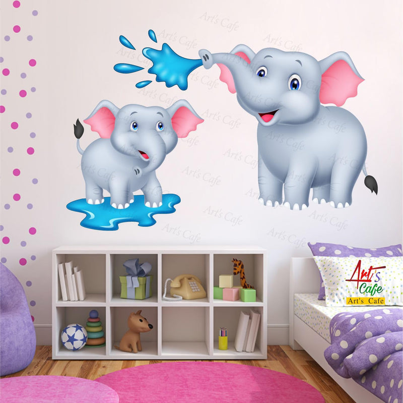 Art's Cafe Elephant & Its Baby Bathing 3D Wall Sticker Decorative for Kids Room Play School (28.5 x 18.5 inch)