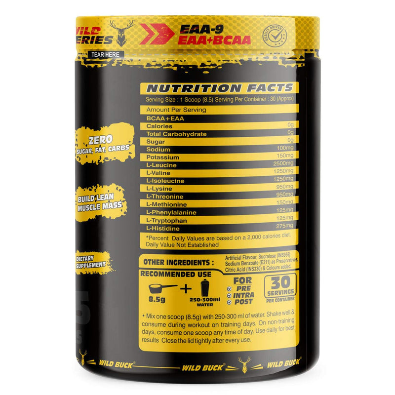 WILD BUCK EAA (Essential Amino Acids) Best For Intra-Workout/Post-Workout Advanced Formula [30 Servings, 255gm] (BCAA+EAA) (Virgin Mojito)