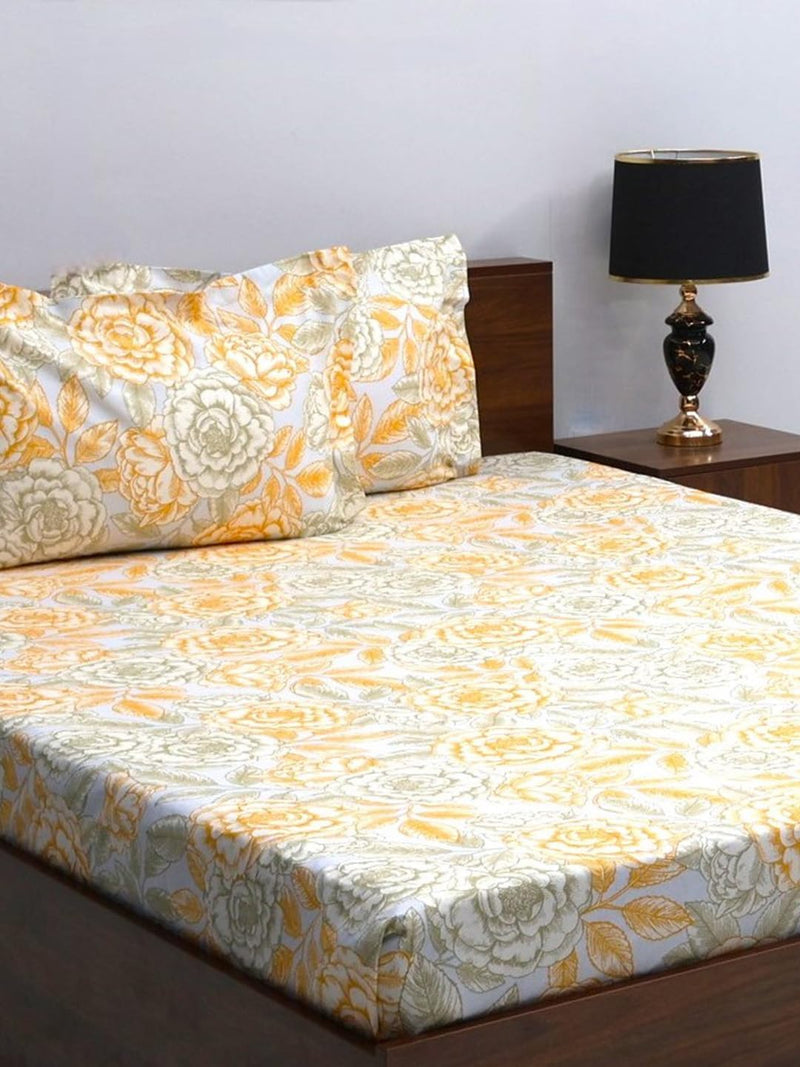 Bombay Dyeing King Size Bedsheet,144 Thread Count, Size: 274cm x 274cm,100% Cotton, with 2 Pillow Covers, 7498 (King, Yellow)