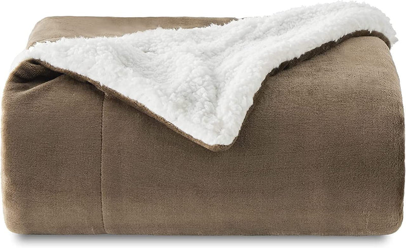 BSB HOME Sherpa Fleece Blanket Double Size Winter Super Soft Extra Warmest and Heavy Thick Winter 500GSM Bed Blankets for Couch Sofa Bed, 90" X 90" (Beige)