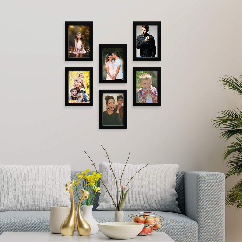 Amazon Brand - Solimo Set of 6 Photo Frames (5"x7"-6pcs) Black