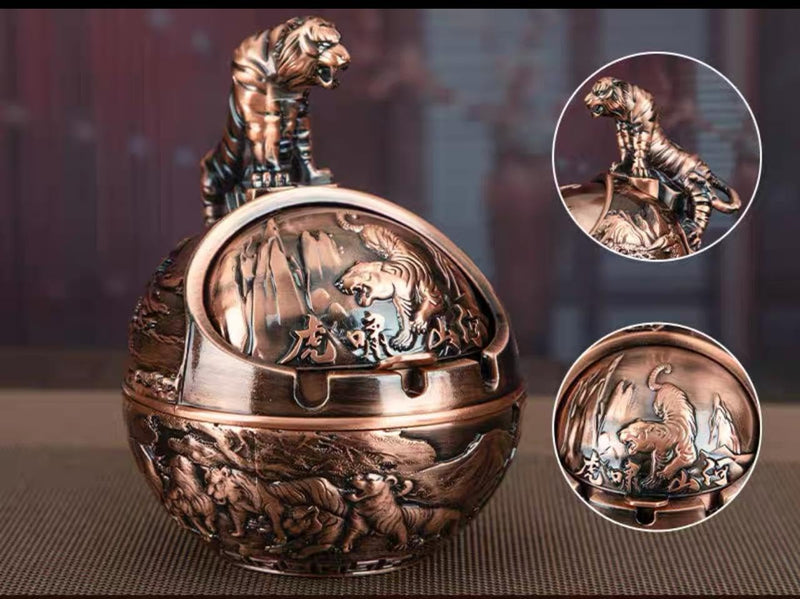 HEMZY Tiger Shaped Brass Ash Tray, 15 cm Diameter (Bronze)