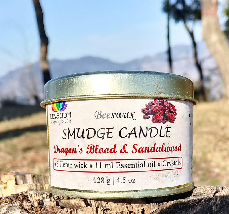 DEVSUDH Dragon's Blood & Sandalwood Smudge Candle (Organic Beeswax & Hemp wick)|India's 1st Triple Hemp wick candle|Manifestation candle,Removes negative energy|Yoga,Meditation,Spa,Reiki,Aromatherapy|