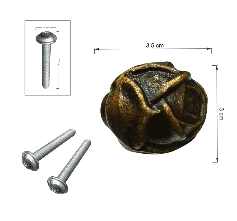 Two Moustaches Handcrafted Rose Bud Flower Design Drawer Pull, Attractive Wardrobe Cabinet Knobs for Home Office Kitchen(Antique Brass)(Pack of 6)