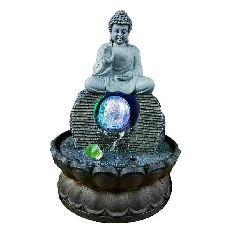 ATORSE® Buddha Resin Statue Led Lights Office Meditation Tabletop Water Fountain