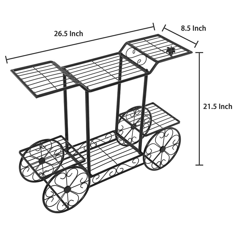 Kundi 6-Tier Cart Planter Stand, Outdoor Flower Rack Flower Pot Display Rack 62x69x22cm (White) (Black)