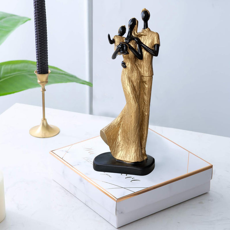 Xtore Stylish Golden Black Resin Couple Statue with Child for Home Decor (Pack of 1, Black & Golden)