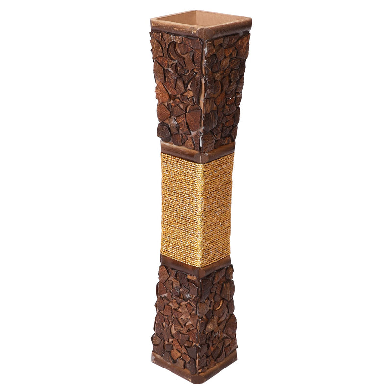 UNIQUE SPANGLERS Floor Wooden Vase with Coconut Shell Chips Wooden Vase (23 inch, Brown) (Large)