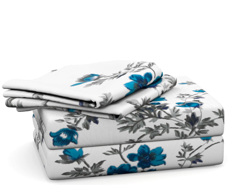 HUESLAND by Ahmedabad Cotton 144 TC Cotton Bedsheet for Double Bed with 2 Pillow Covers - White, Blue