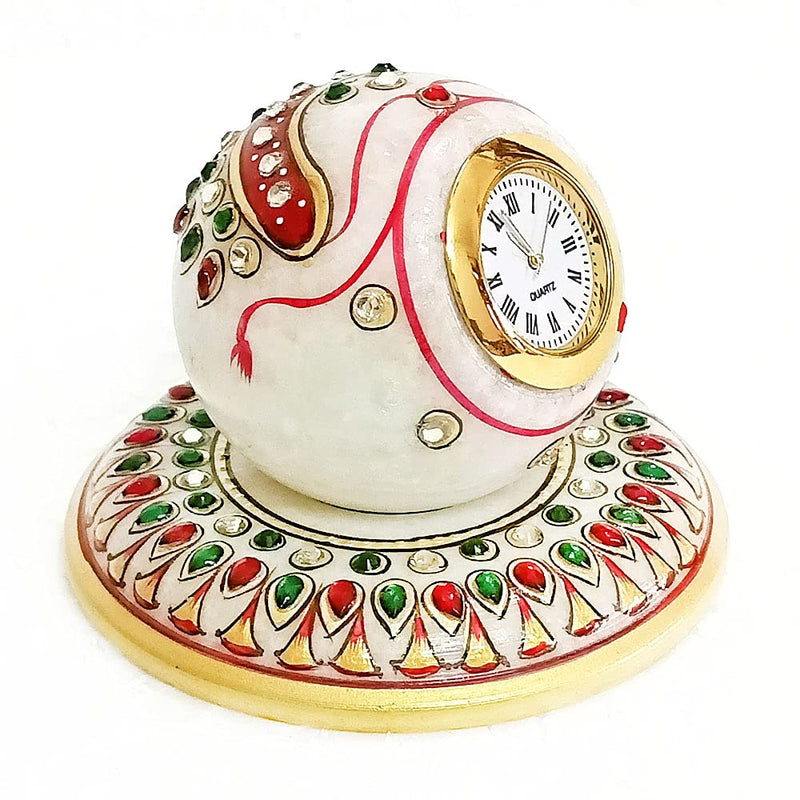 Handicraft Kingdom Marble Clock with Ganesha for Office, Home Living Room, Bedroom with Laxmi Ganesh Chowki| Approx Size (4 x 4 Inch) & Wt (600 Gm) Pack of 5