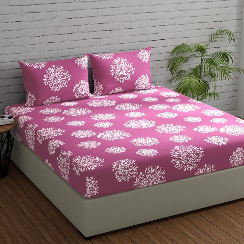 Huesland by Ahmedabad Cotton 144 TC King Size Bedsheet Cotton with 2 Pillow Covers | Mauve | 108 x 108 inches