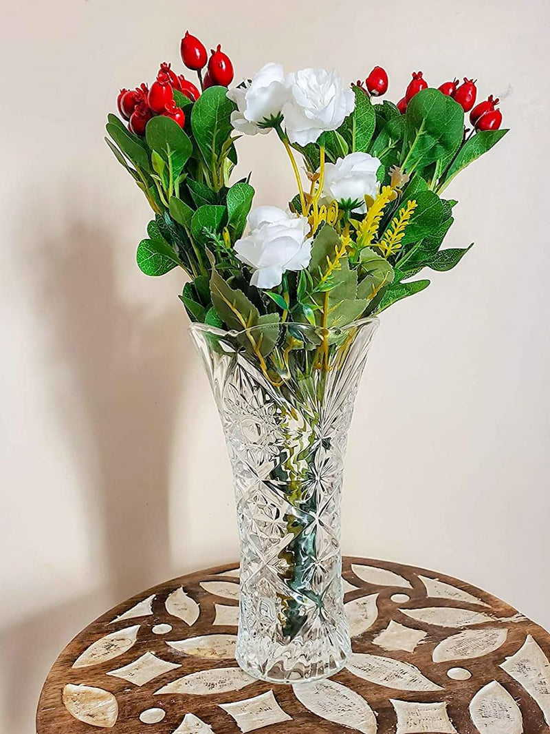 12 Inch Flowers Glass Vase for Home & Office Decor | Crystal Clear Glass-Like Design | Impact Resistant & Safe (Pack of 1) - Living Room Table top Flower Pot, Decorative Vase