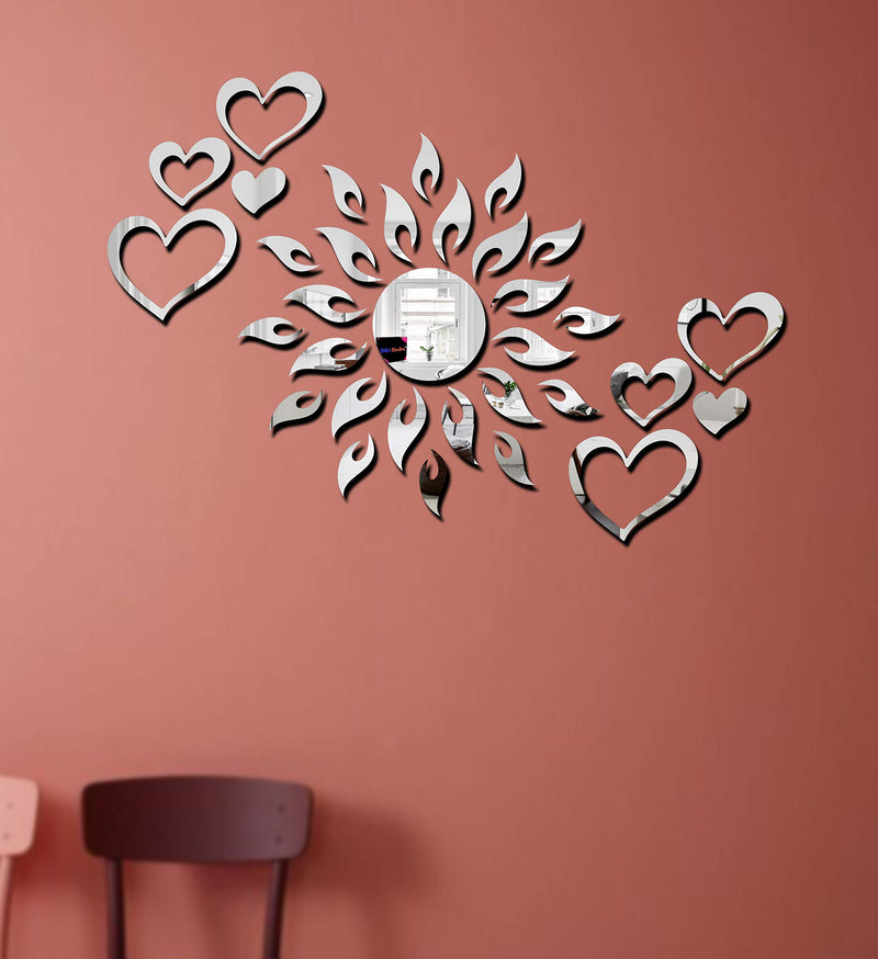 Bikri Kendra - Sun Silver 2 Set Love Heart Silver Acrylic Romance Wall Refrigerator Sticker, Silver, Standard