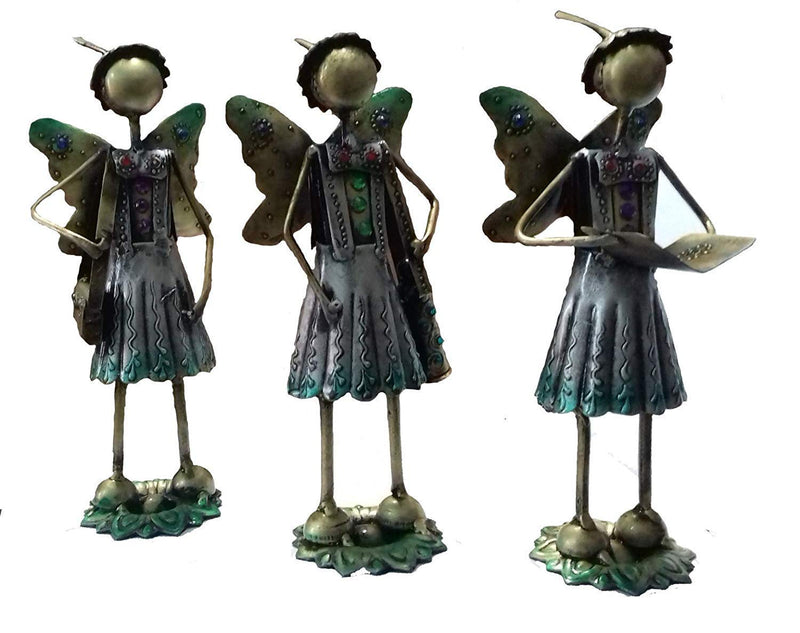 Shy Shy Iron Painted School Girl's Showpiece Set of 3 | Handcrafted | Hand Painted