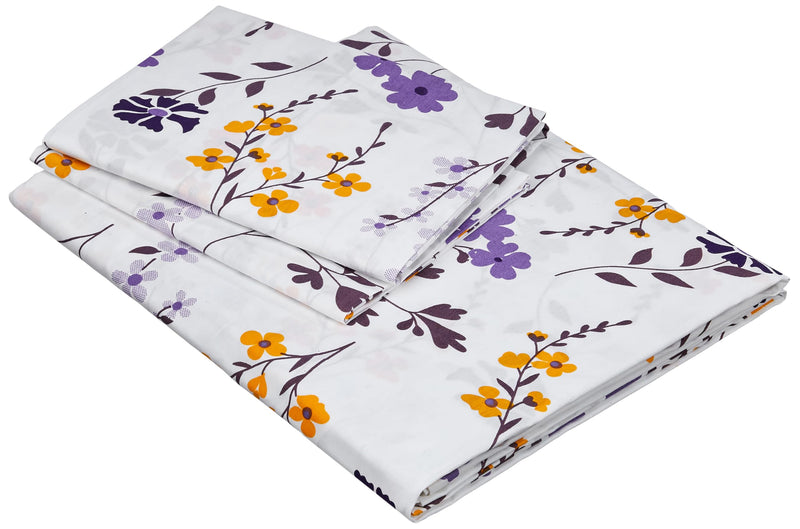 Amazon Brand - Solimo Floral 180 TC Cotton King Size Bedsheet (Purple)