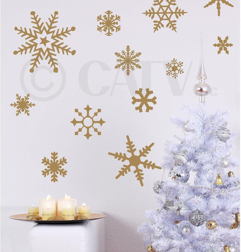 GADGETS WRAP Large Snowflakes Set of 12 Wall Saying Vinyl Lettering Decal Home Decor Art Quote Sticker (Gold)