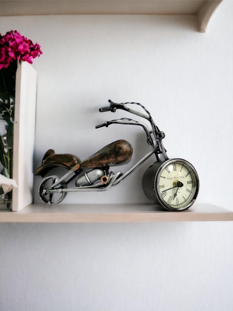 maycreation® Wrought Iron Table Clock Showpiece Gift Item for Home Decor,Antique Bike Design, 1 Piece for Home Office and Living Room Decor