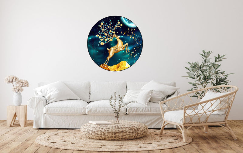 Merical Golden Deer| Size 47 X 47Cms | Wall Stickers for Home, Hall, Bedroom, Kitchen and Living Room