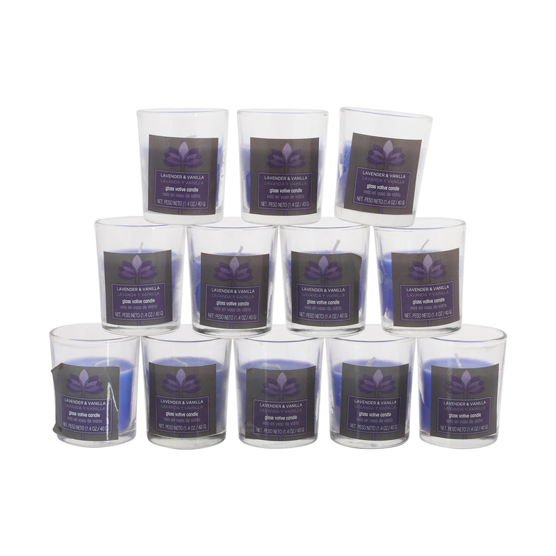 AURA Aromatic Shot Glass Candle 12-13 Hours Burn Time Pack of 12 Lavender + Vanilla