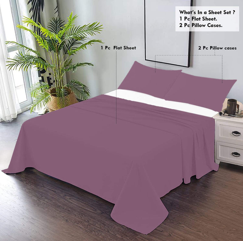 CCWB Cotton Craft Premium 100% Cotton 600 TC Solid Bedsheet and Pillow Cases (King, Plum)