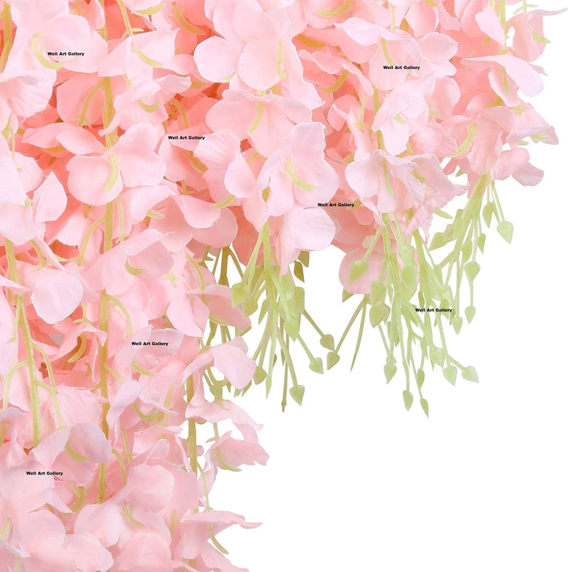 Well Art Gallery Artificial Wisteria Flowers Long Hanging Bush Flowers Silk Wisteria Hanging Vine Garland Party Outdoor Wedding Arch Flowers Decorations, (Baby Pink, 20)